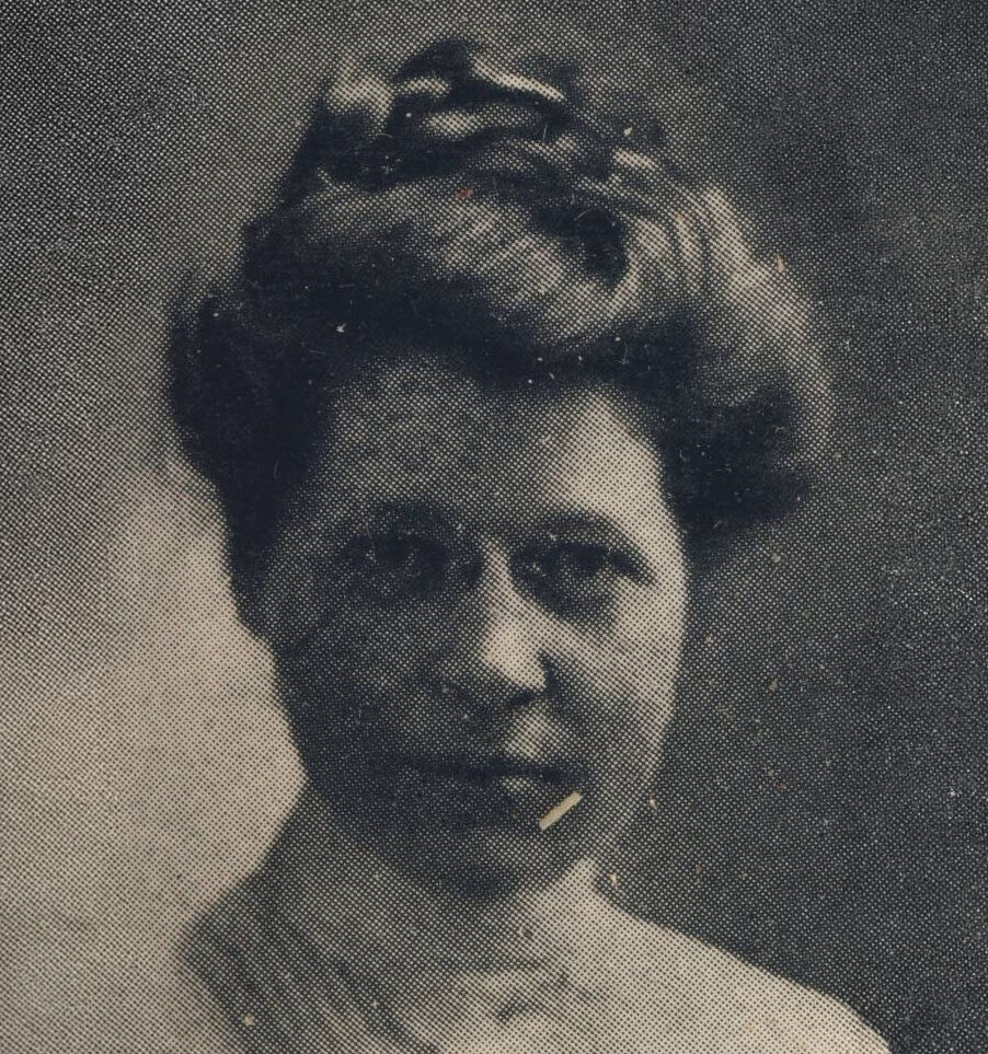 Historical sepia-toned headshot of Alda Wilson in front of a plain background