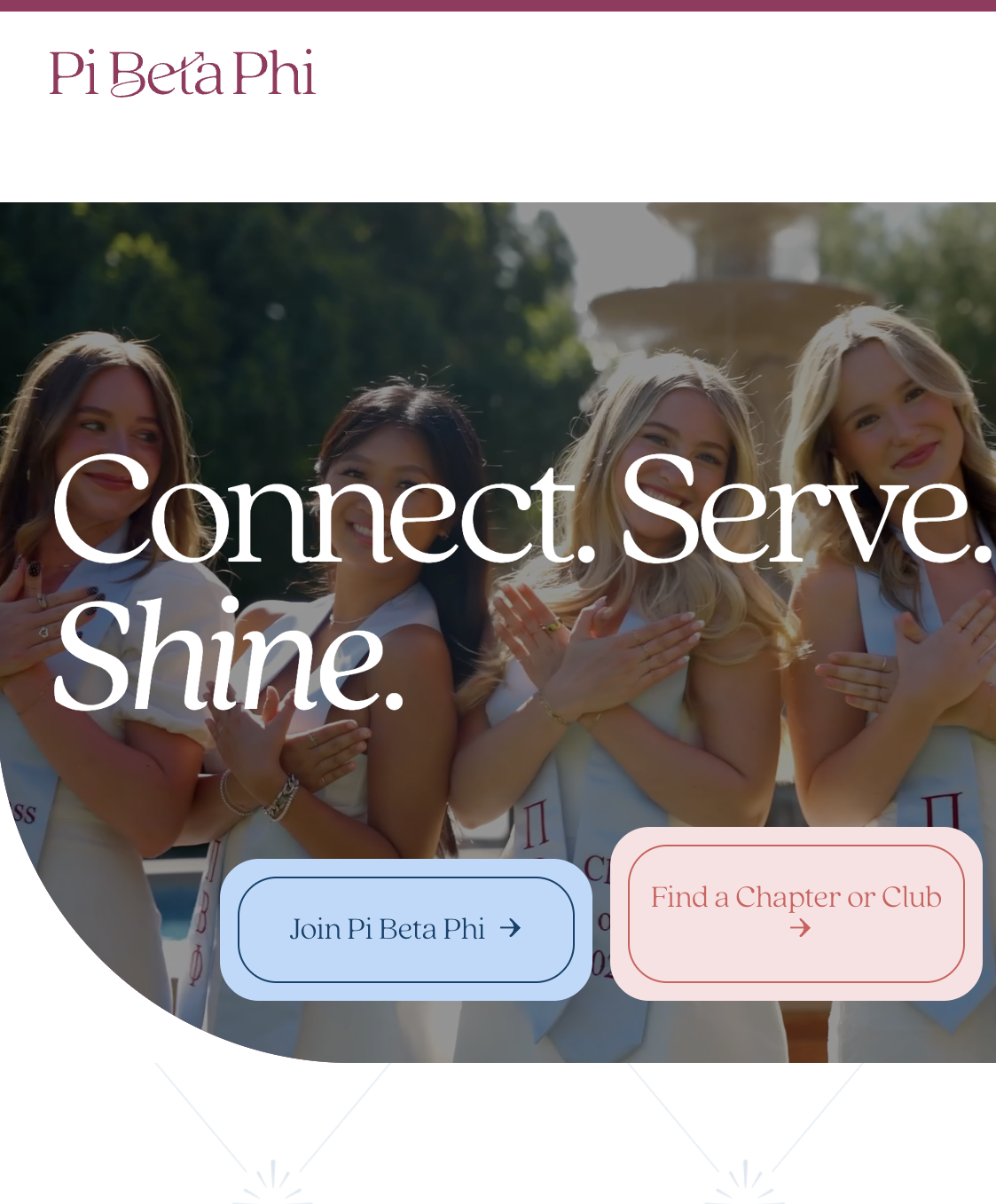Screengrab of 2026 website with large text that says Connect.Serve.Shine.