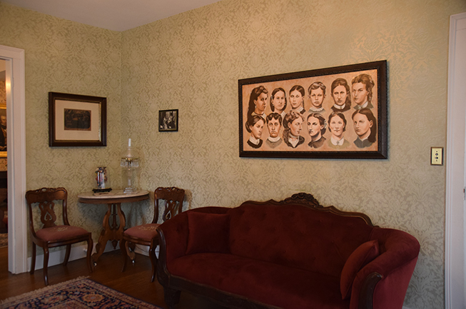 Parlor in Holt House with painting of our founders