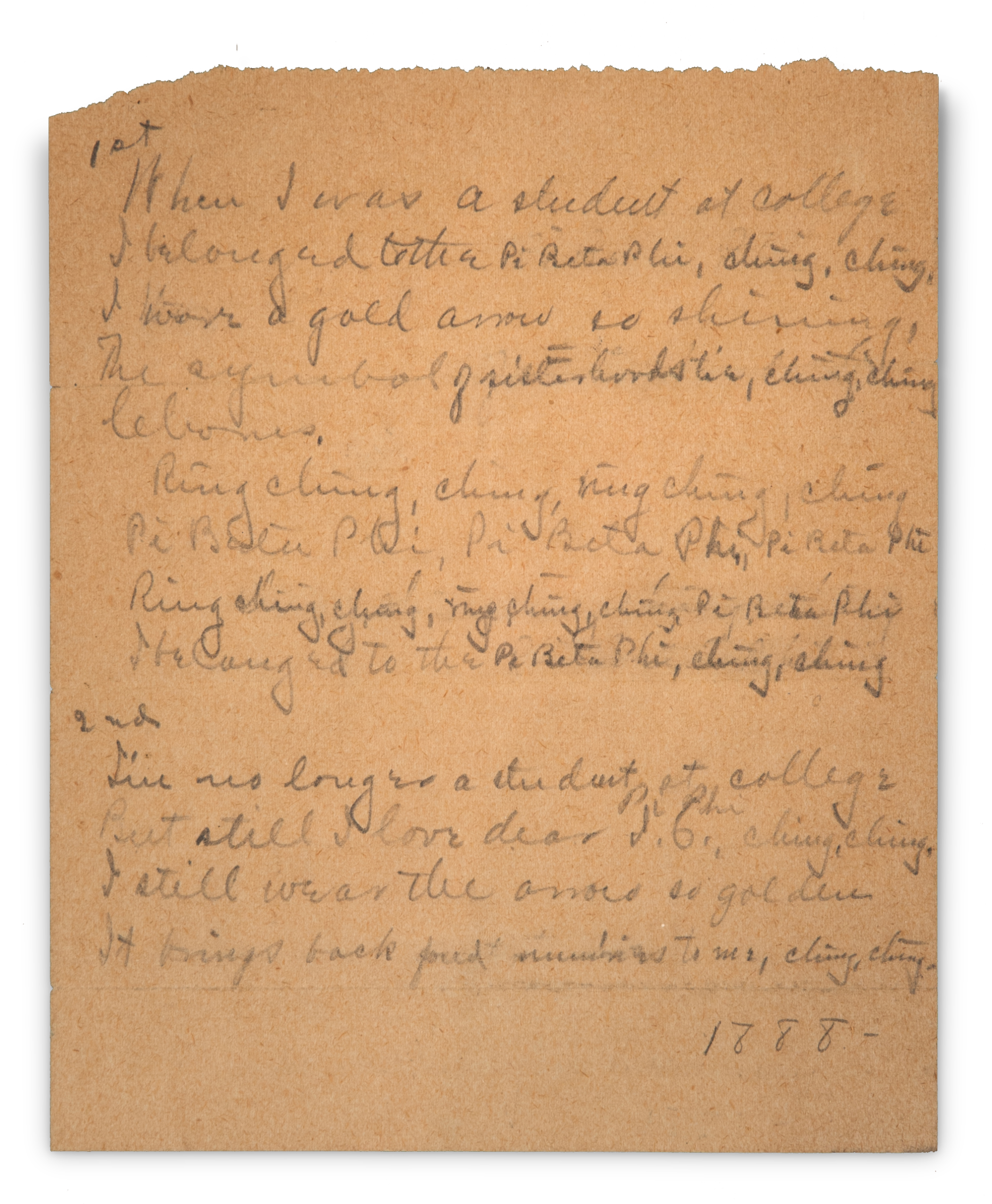 Handwritten lyrics to Ring, Ching, Ching